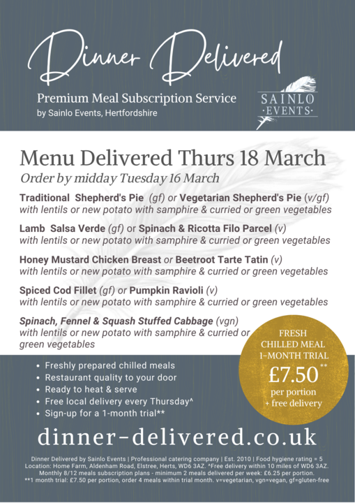 sainlo events delivery menu 18th March